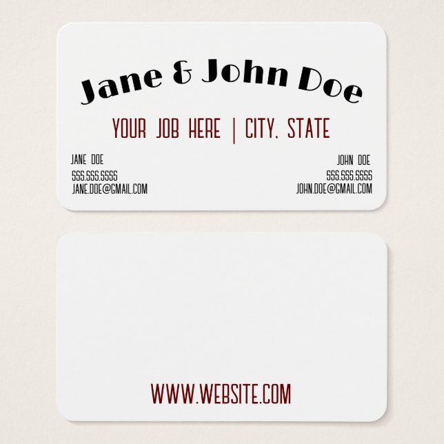 Business card with spot for two names and contacts (Front & Back)
