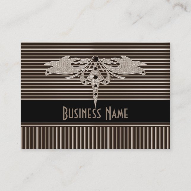 Business Card Zizzago Black Gold Biege Art Deco (Front)