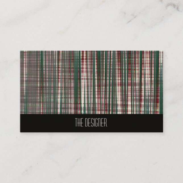 Business Cards Abstract Maroon Forest Green Plaid (Front)