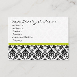 Business Cards Black and White Damask Floral Lime