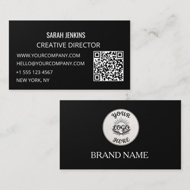 business cards black and white Modern QR Code (Front/Back)