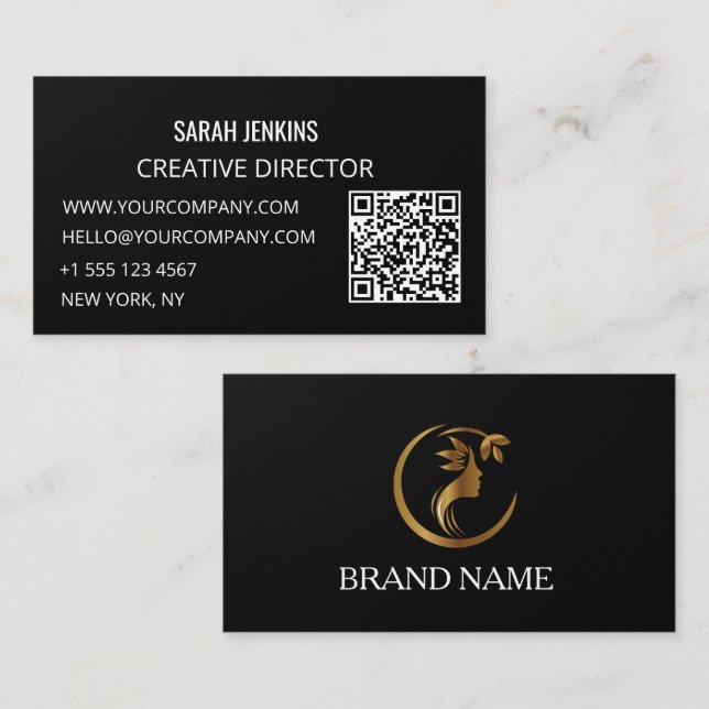 business cards black and white Modern QR Code (Front/Back)