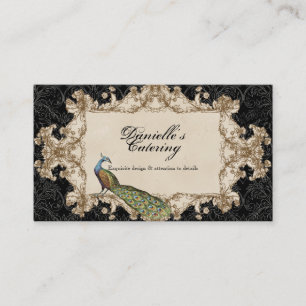 Business Cards - Black Vintage Peacock & Etchings