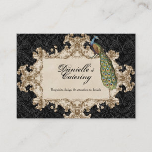 Business Cards - Black Vintage Peacock & Etchings