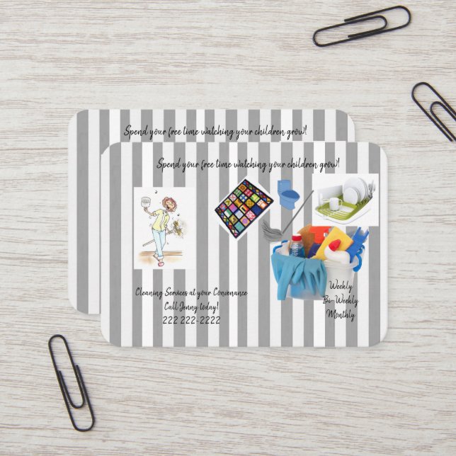 Business Cards, Cleaning Lady Services Business Card (Front/Back In Situ)