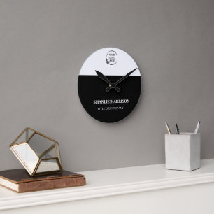 Business Cards   Custom Logo Icons Modern black Round Clock