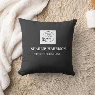 Business Cards   Custom Logo Icons Modern black Throw Pillow