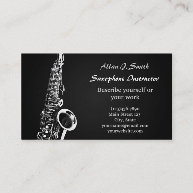 Business cards for saxophonists - silver design (Front)