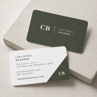 Business Cards | Forest Green Modern Monogram Card