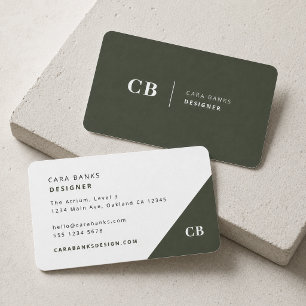 Business Cards   Forest Green Modern Monogram Card