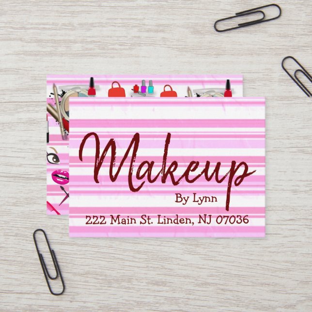 Business Cards, Makeup Pink & White Business Cards (Front/Back In Situ)