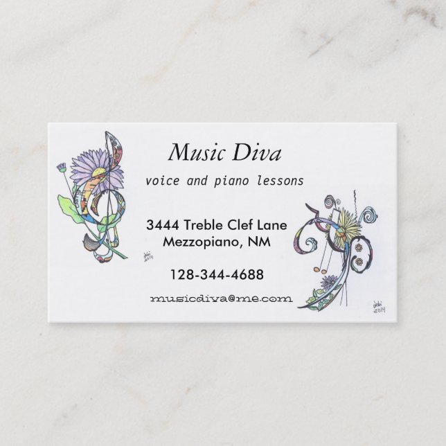 business cards:  music diva business card (Front)