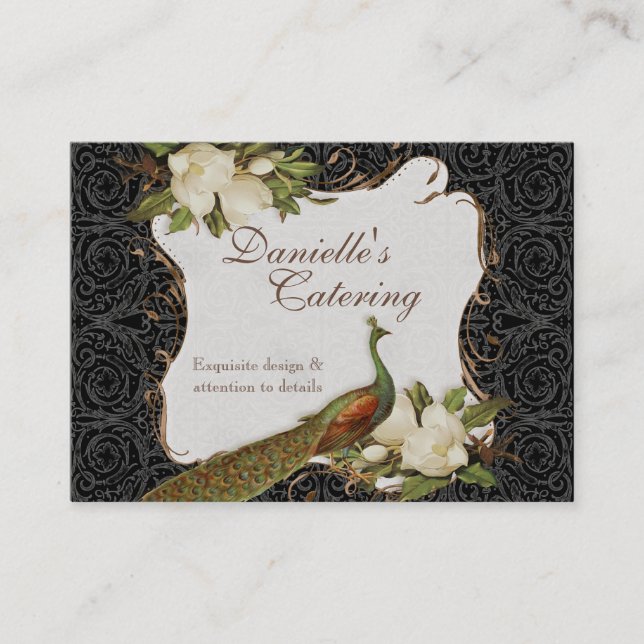 Business Cards - Peacock Magnolia Floral Damask (Front)