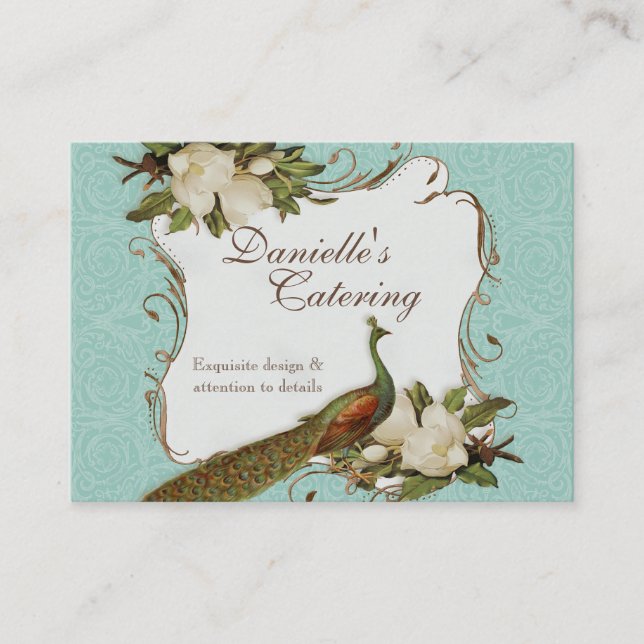 Business Cards - Peacock Magnolia Floral Damask (Front)