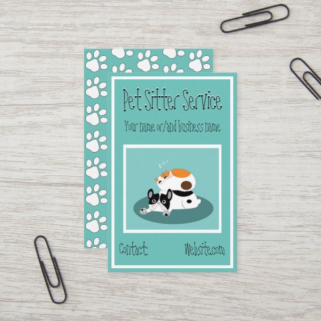 Business Cards - Pet Sitter Service Paw Prints (Front/Back In Situ)