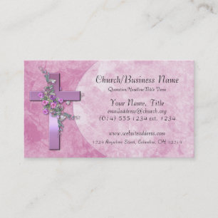 Business Cards: Purple Cross with Pink Flowers Card