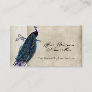 Business Cards - Teal Vintage Peacock 8 & Etchings