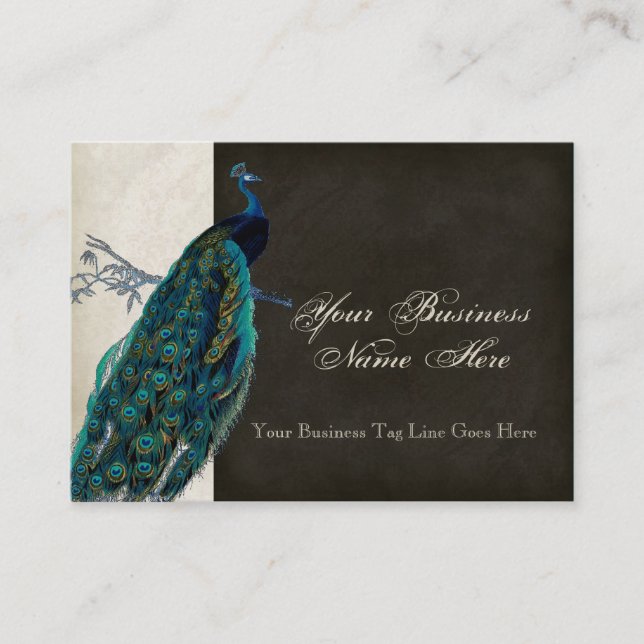 Business Cards - Teal Vintage Peacock 8 & Etchings (Front)