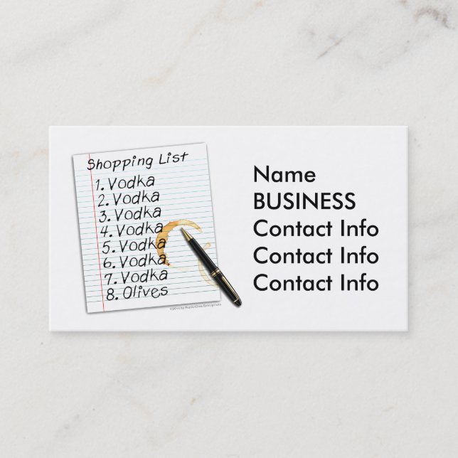 BUSINESS CARDS - VODKA SHOPPING LIST (Front)