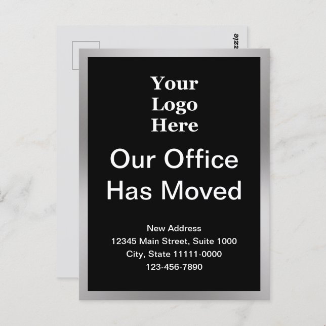 Business Change of Address Black & Silver Template Postcard (Front/Back)