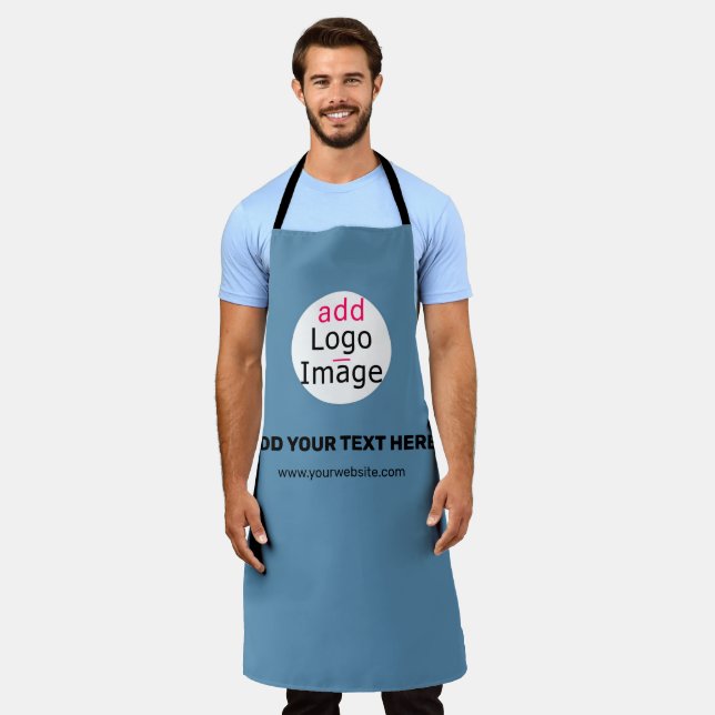 Business Chic Promo Customizable Dusty Blue Apron (Worn)