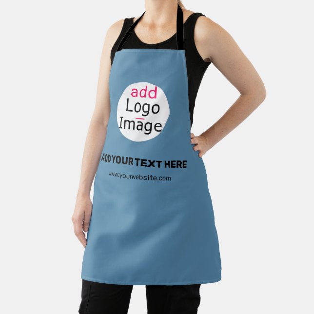 Business Chic Promo Customizable Dusty Blue Apron (Insitu)