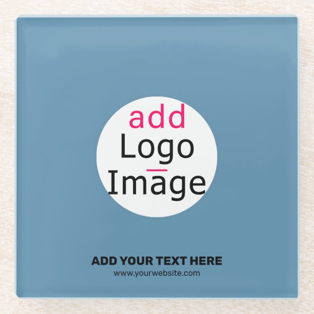 Business Chic Promo Customizable Dusty Blue Glass Coaster (Front)