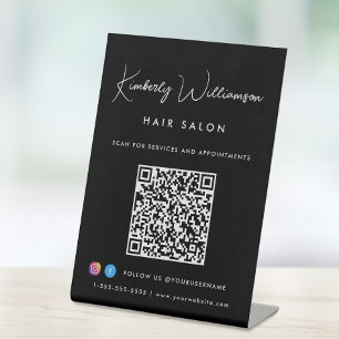 Business Chic Signature Script QR Code Black Pedestal Sign
