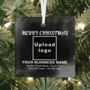 Business Christmas Black Square Glass Ornament