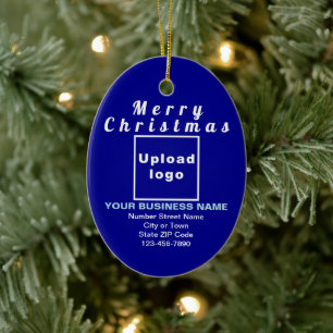Business Christmas Blue Oval Ceramic Ornament