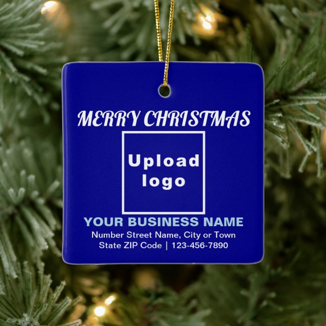 Business Christmas Blue Square Ceramic Ornament (Tree)