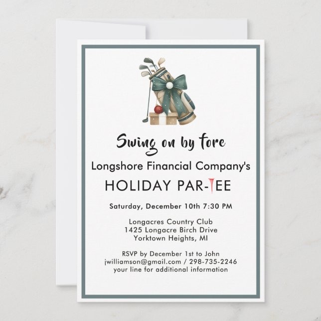 Business Christmas Golf Theme Party Par-Tee  Invitation (Front)