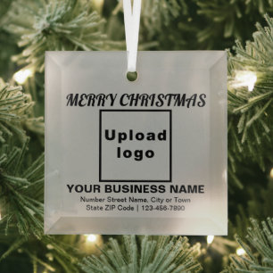 Business Christmas Grey Square Glass Ornament