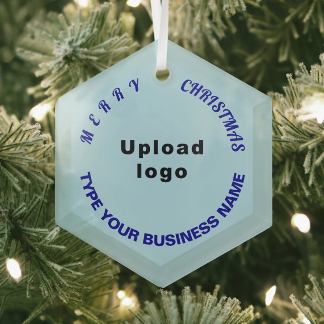 Business Christmas Light Blue Hexagon Glass Ornament (Insitu)