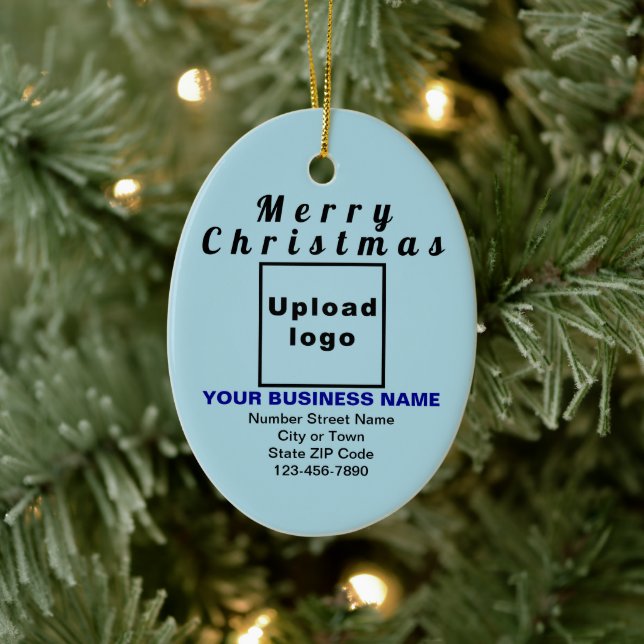 Business Christmas Light Blue Oval Ceramic Ornament (Tree)