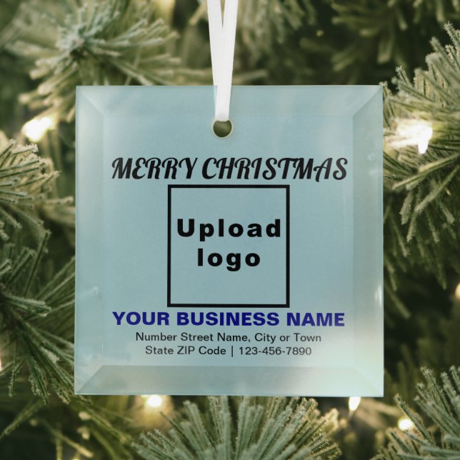 Business Christmas Light Blue Square Glass Ornament (Insitu)