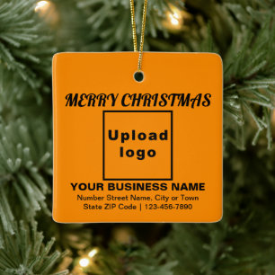 Business Christmas Orange Colour Square Ceramic Ornament
