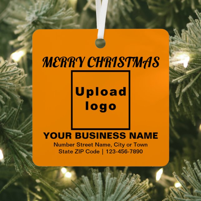 Business Christmas Orange Colour Square Metal Ornament (Insitu)