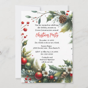 Business Christmas Party Wreath with Poinsettia  I Invitation