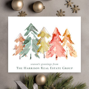 Business Christmas Pine Trees Watercolor Holiday Card