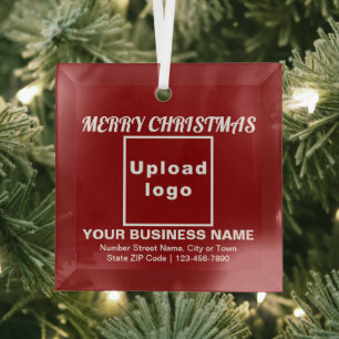 Business Christmas Red Square Glass Ornament