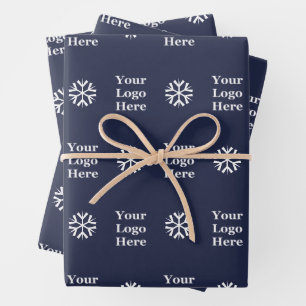 Business Christmas Snowflake and Logo Pattern Wrapping Paper Sheet