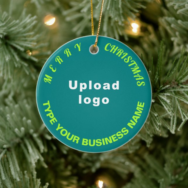 Business Christmas Teal Green Circle Ceramic Ornament (Tree)
