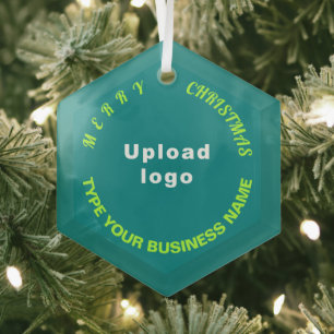 Business Christmas Teal Green Glass Ornament