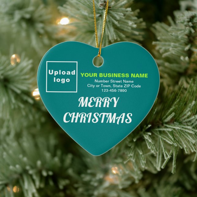 Business Christmas Teal Green Heart Shape Ceramic Ornament (Tree)