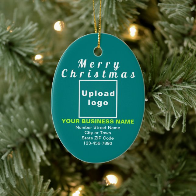 Business Christmas Teal Green Oval Ceramic Ornament (Tree)