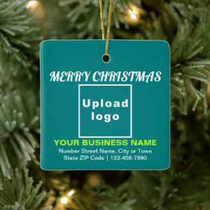 Business Christmas Teal Green Square Ceramic Ornament