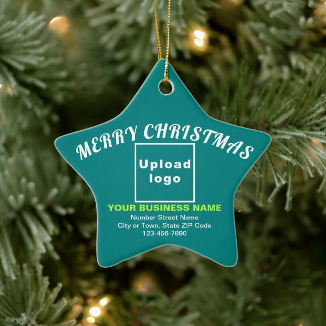 Business Christmas Teal Green Star Ceramic Ornament (Tree)