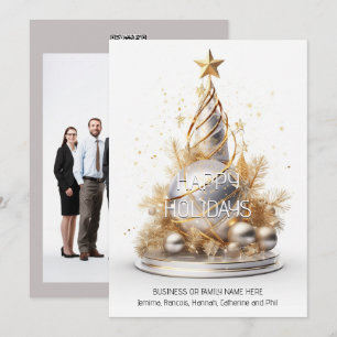 Business christmas white gold tree qr code logo holiday card