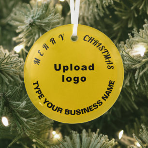 Business Christmas Yellow Circle Glass Ornament